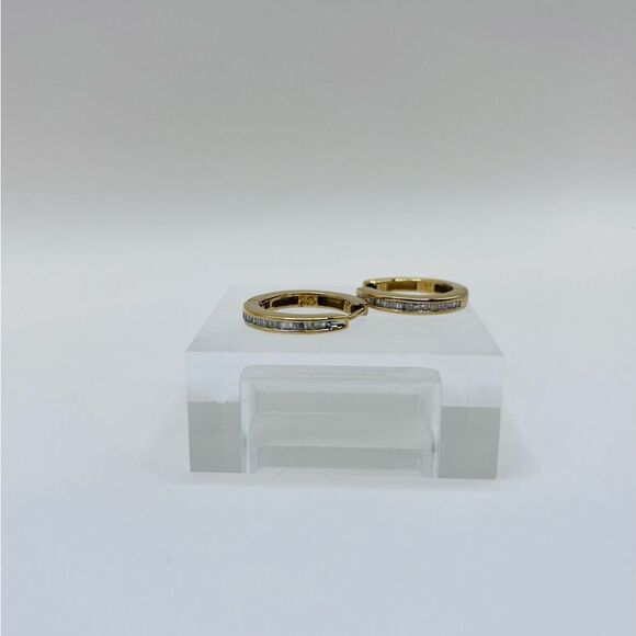 0.25 CT Natural Diamond Hoops Gold Overlay 925 Sterling Silver. - Picture 3 of 6